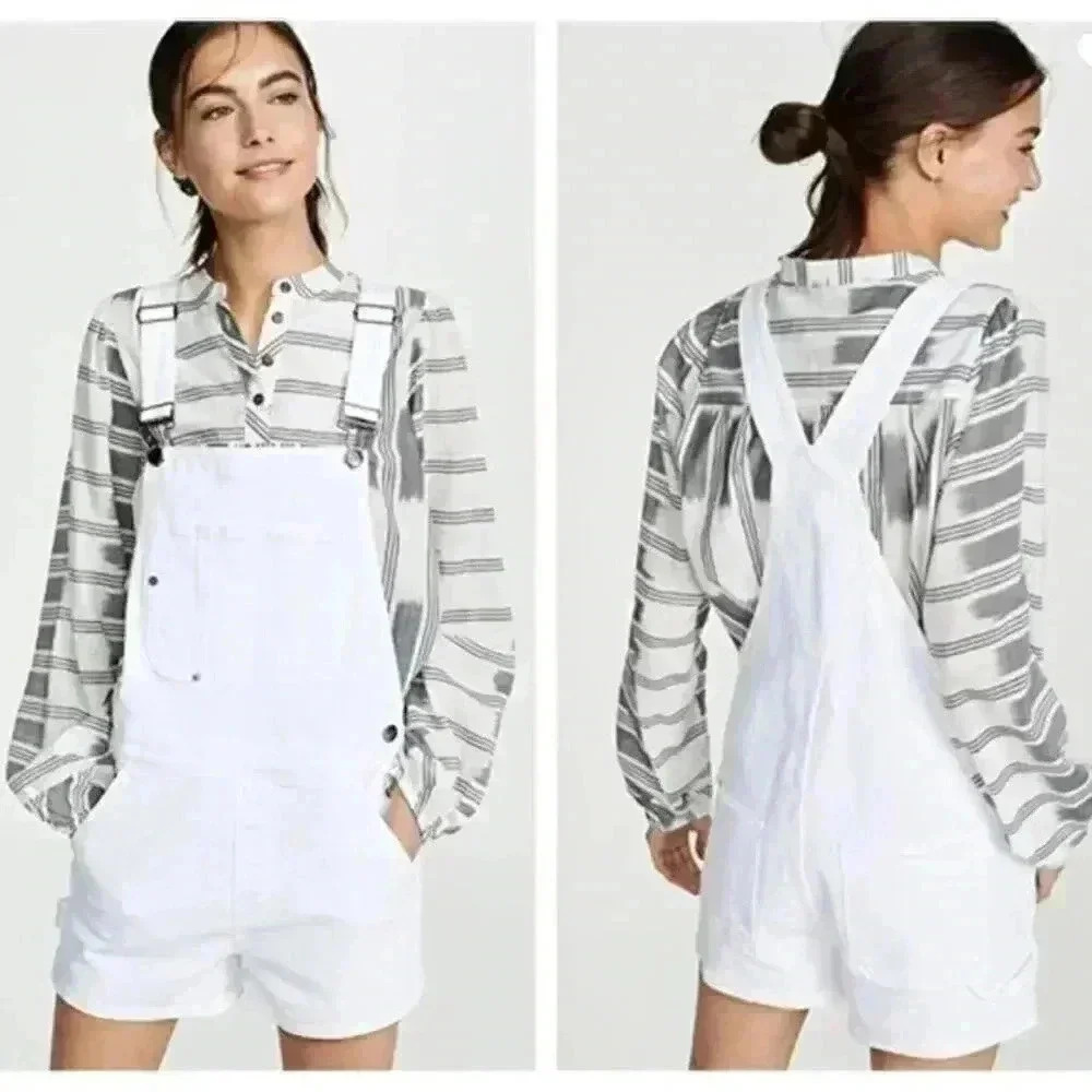 FRAME Le Garcon Overall Shorts White Size Large‎